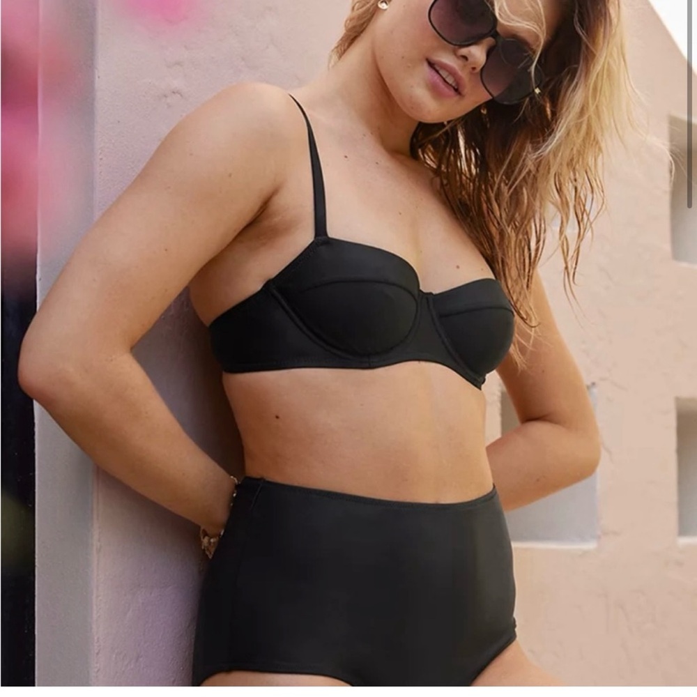 Aerie Size L High Waisted Bikini Bottom In Black Real Good Lined Retro New
